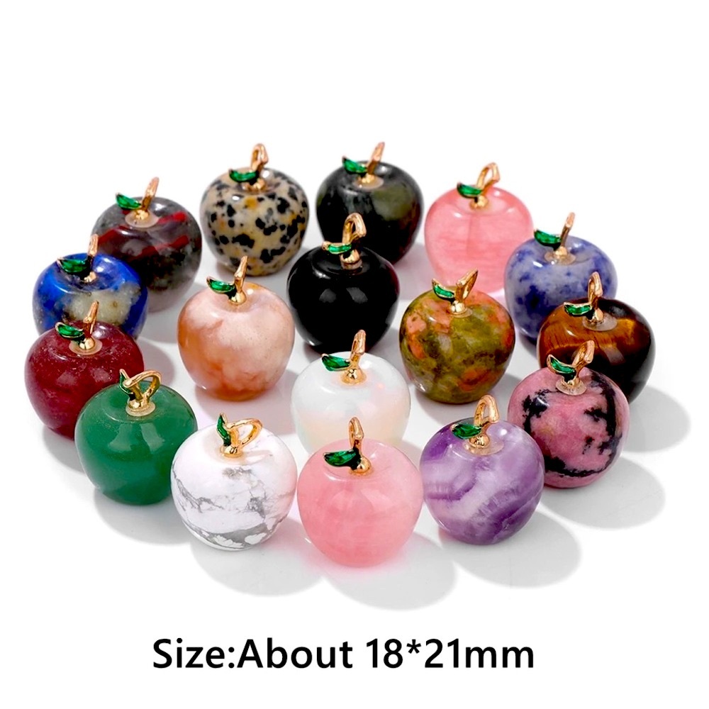 5pc Set Natural Semi Precious Healing Apple Pendant Stones